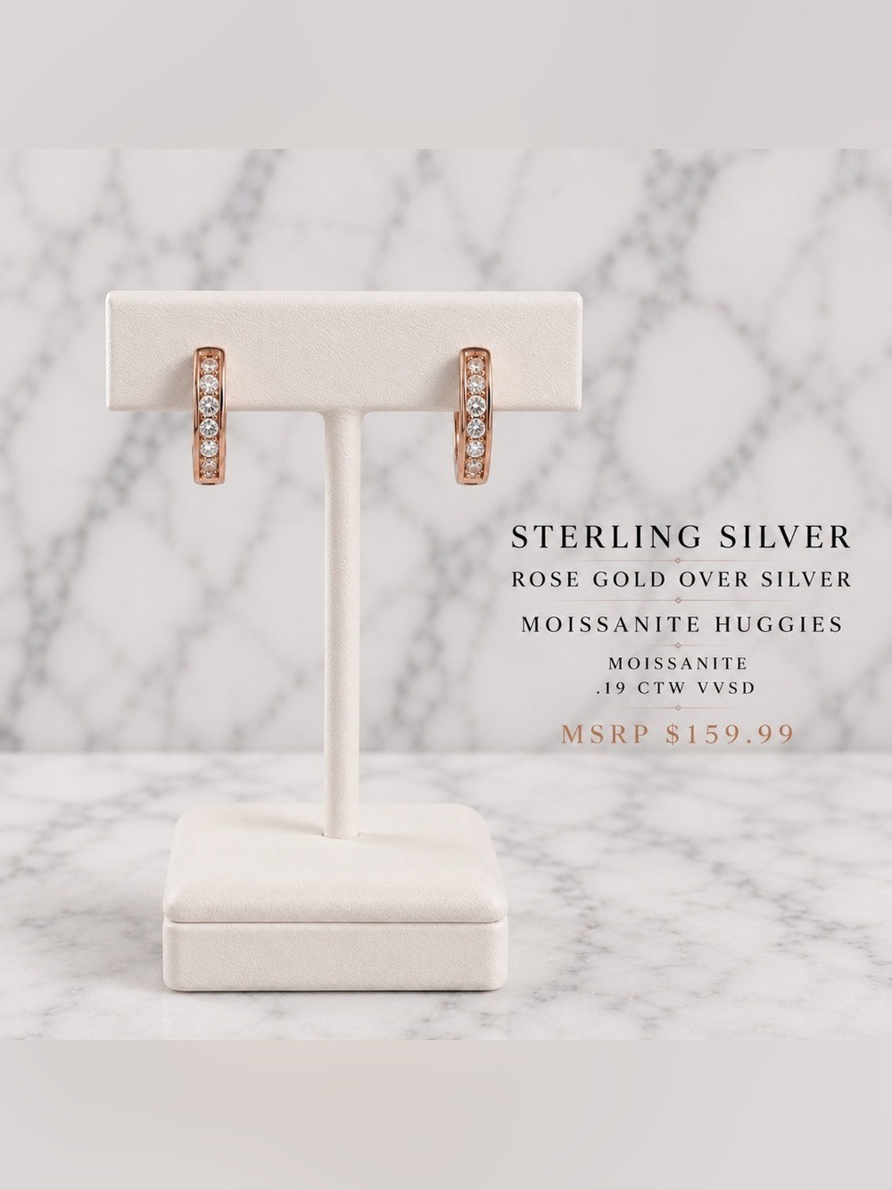 Sterling Silver Rose Gold over silver Moissanite Huggie Earrings